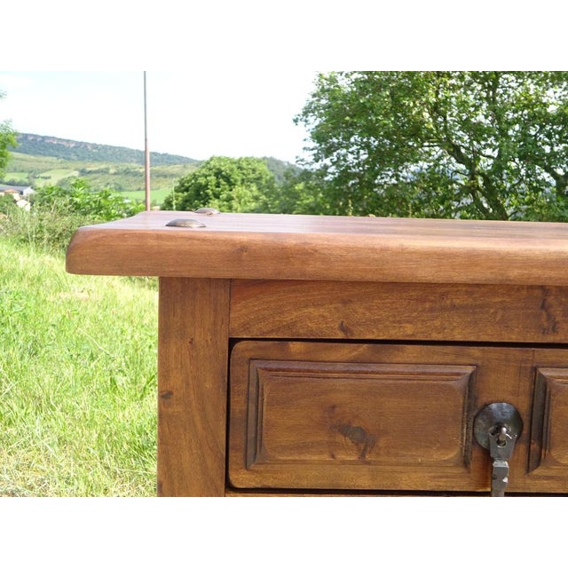 Small jam cabinet or large bedside table made entirely of solid oak with black wrought iron hardware and hinges. 3 cm...