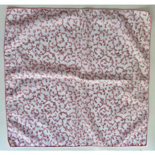 1980s Croscill White & Pink Scrollwork Dinner Napkins - Set of 7 For Sale - Image 16 of 17