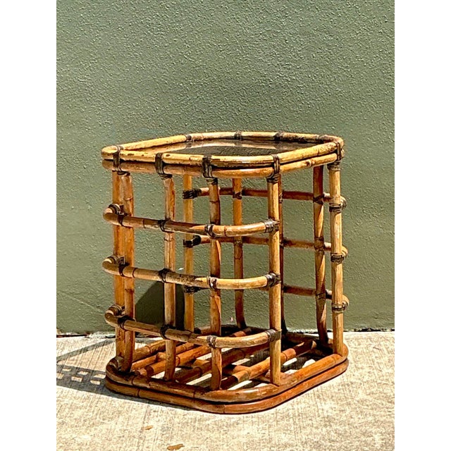 Vintage Rattan and Glass Accent Table For Sale - Image 14 of 14
