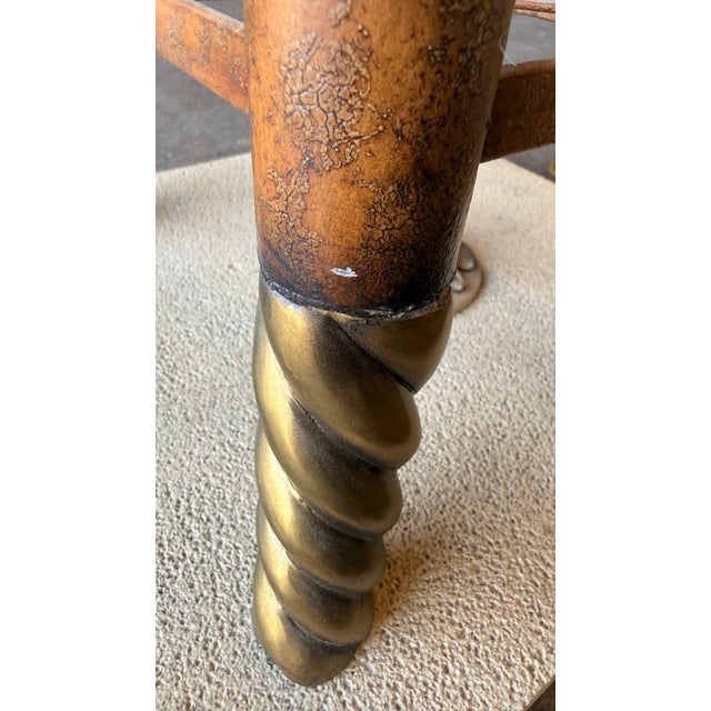 Brown Monumental Maitland-Smith Faux Bamboo Brass Rams Head Torchère Floor Lamp For Sale - Image 8 of 14