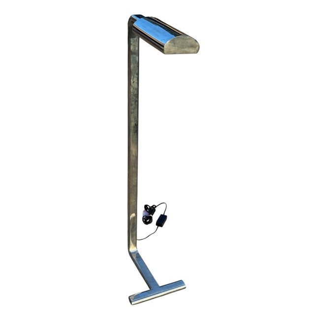 Metal Tubular Chrome Modern T Base Floor Lamp For Sale - Image 7 of 11