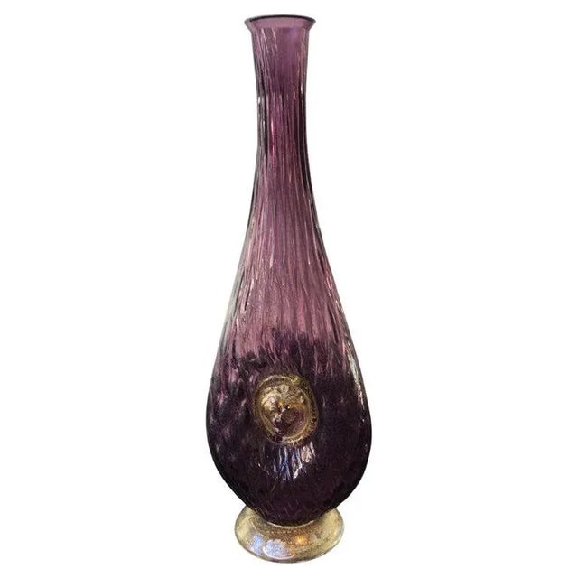 1950s Purple Murano Vase with Lions Head For Sale - Image 13 of 13
