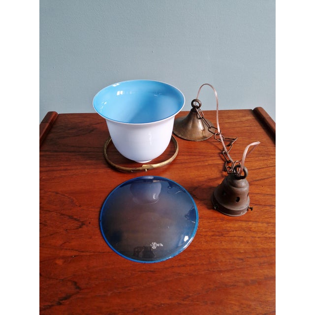 Bauhaus Pendant Light in White Opaline and Blue Satin Glass, 1920s For Sale - Image 13 of 18