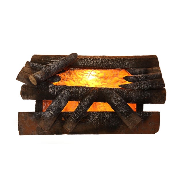 1980s Vintage Fake Fire and Real Wood Electric Fireplace Logs - Light For Sale - Image 5 of 10