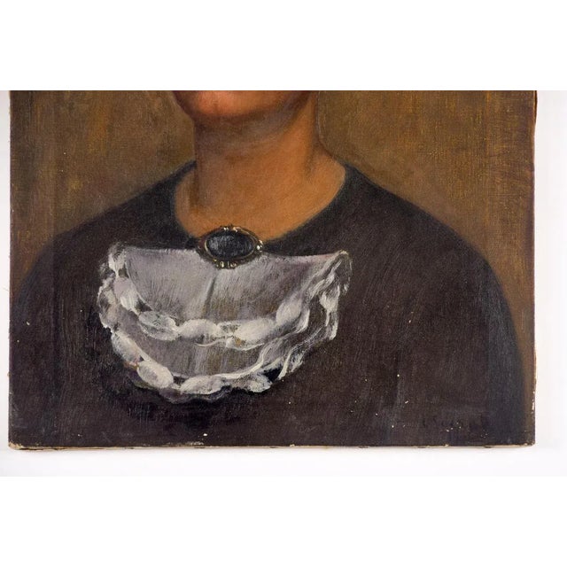 Portrait of Lady - Original Oil on Canvas by Carlo Socrate - 1930 1930 For Sale - Image 4 of 5