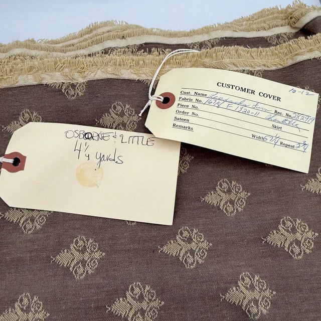 Gorgeous vintage designer fabric by Osborne & Little. Pattern “Chantille” F1320-11 — a rich brown ground with gold woven...
