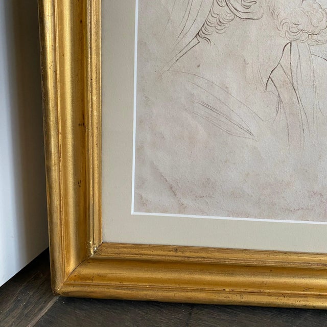 Drawing/Sketching Materials 1820 Framed British Artwork Drawing of an Angel Child and Couple in Gold Frame For Sale - Image 7 of 11