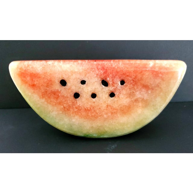 Stone Sculpture Paperweight Italian Painted Alabaster Watermelon Signed 1950s For Sale - Image 7 of 10