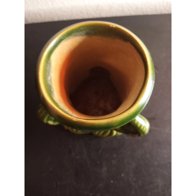 1980s Majolica Style Made in Italy Baby Elephant Green Vase or Planter For Sale - Image 4 of 8