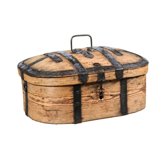 Late 18th Century Swedish 1790s Rustic Oval Top Wooden Box with Iron Accents and Distressed Patina For Sale - Image 5 of 12