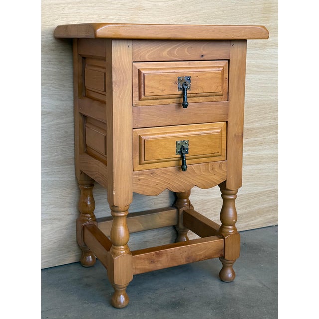 Mid 20th Century Pair of Spanish Honey Tone Narrow Nightstands with two drawers For Sale - Image 18 of 18