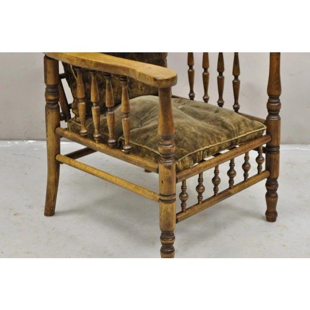 Wood Antique Arts & Crafts Mission Turn Carved Walnut Small Child's Morris Chair For Sale - Image 7 of 11