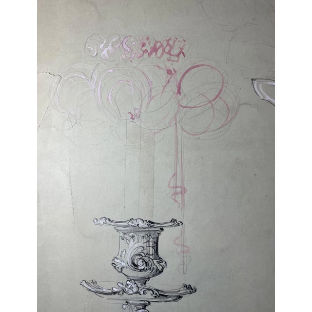 19th Century Antique 1800's Reed & Barton Original Silver Candelabra Blueprint Ink Sketch For Sale - Image 5 of 13