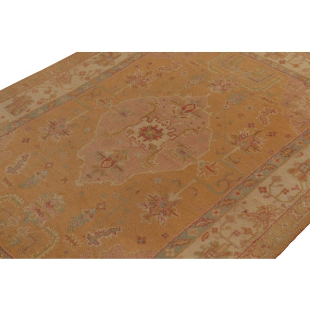 Rug & Kilim Antique Tribal Oushak Rug in Gold, Pink, Beige Floral Medallion Pattern For Sale - Image 4 of 8
