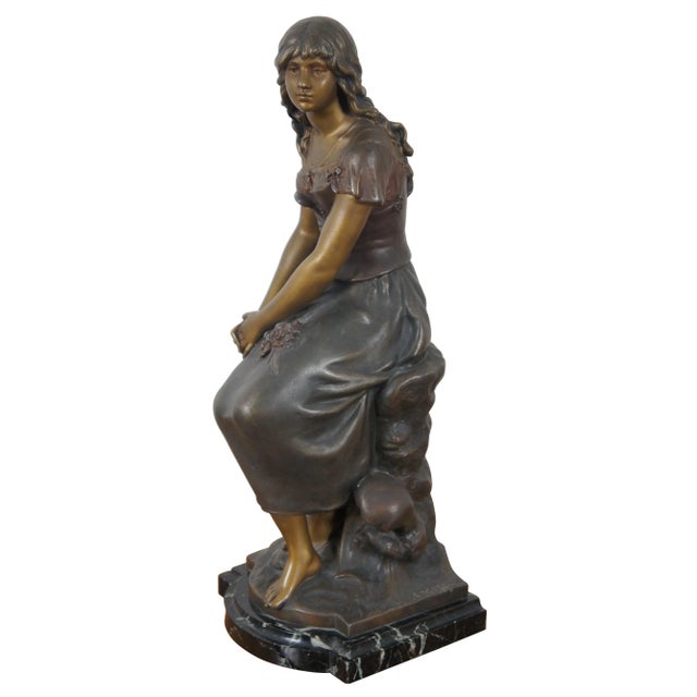 French Antique Auguste Moreau French Bronze Seated Young Woman Sculpture For Sale - Image 3 of 13