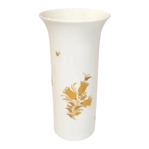 1960s Original Rosenthal White Porcelain Flower Vase Hand Painted Gold Leaf Flowers