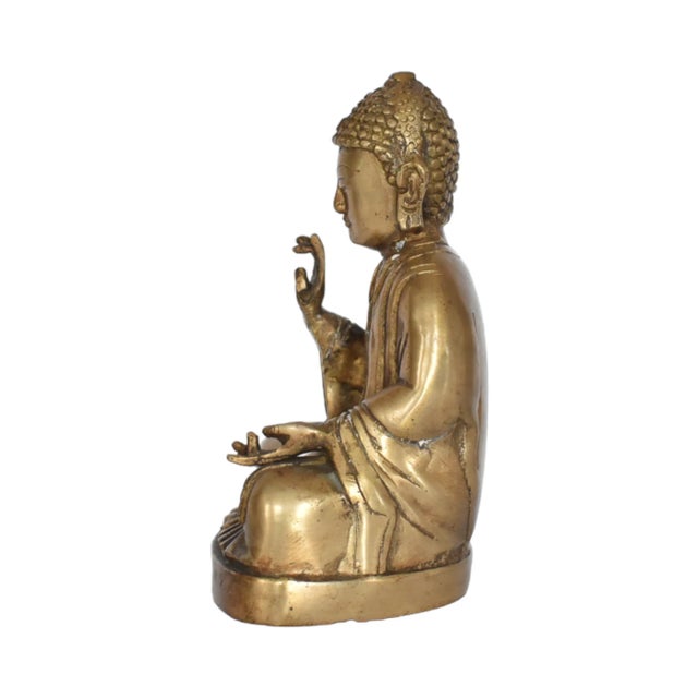 A Vintage Solid Brass Blessing Buddha Statue in the Tibetan Style. 4.5"x3.5"x7.5 For Sale In San Francisco - Image 6 of 8