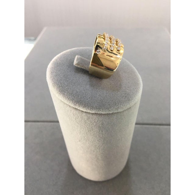 Contemporary Brilliant Cut Diamond Pave Seams Line Cross Chunky Cocktail Statement Cigar Band, Size 6.5 For Sale - Image 3 of 10