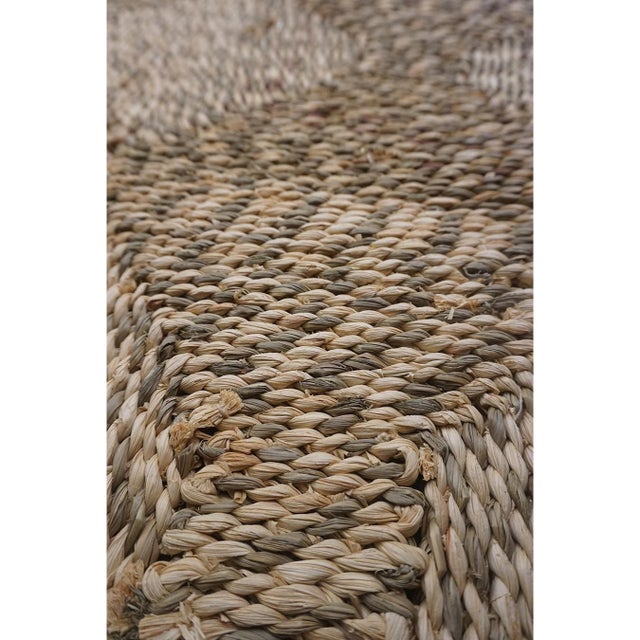 Beige 1940s Rustic Beige Antique Geometric Modern Moroccan Reed Square Woven Wool Rug For Sale - Image 8 of 10
