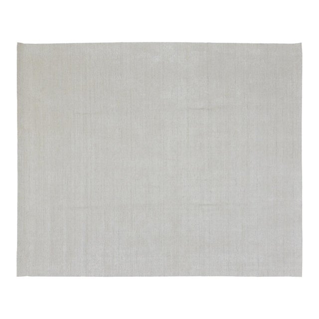 Contemporary Indian Modern Hand Loom Wool & Bamboo Rug, 10X14 For Sale