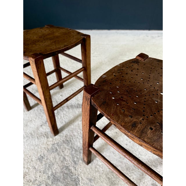 Vintage French Country Bistro Low Stools, 1930s, Set of 2 For Sale - Image 11 of 15