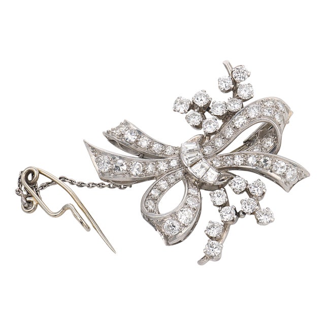 Mid Century 3.00 Carat Diamond Platinum Brooch For Sale