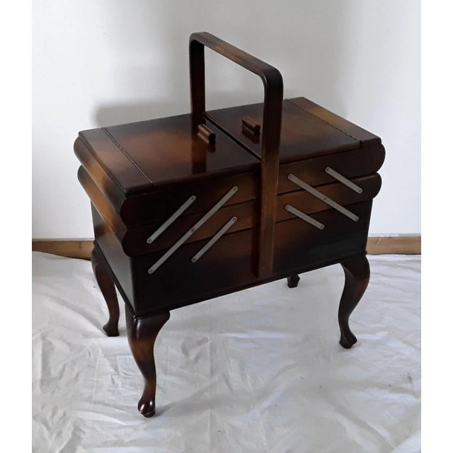Vintage German Walnut Colored Sewing Table, 1950s For Sale - Image 3 of 9