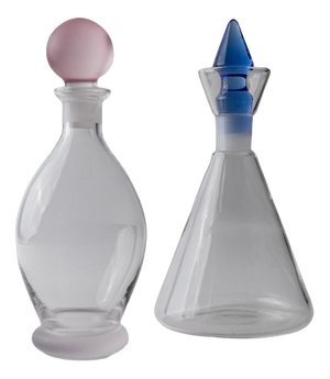Vintage Clear Glass Decanters with Pink and Blue Stoppers, 1980s, Set of 2