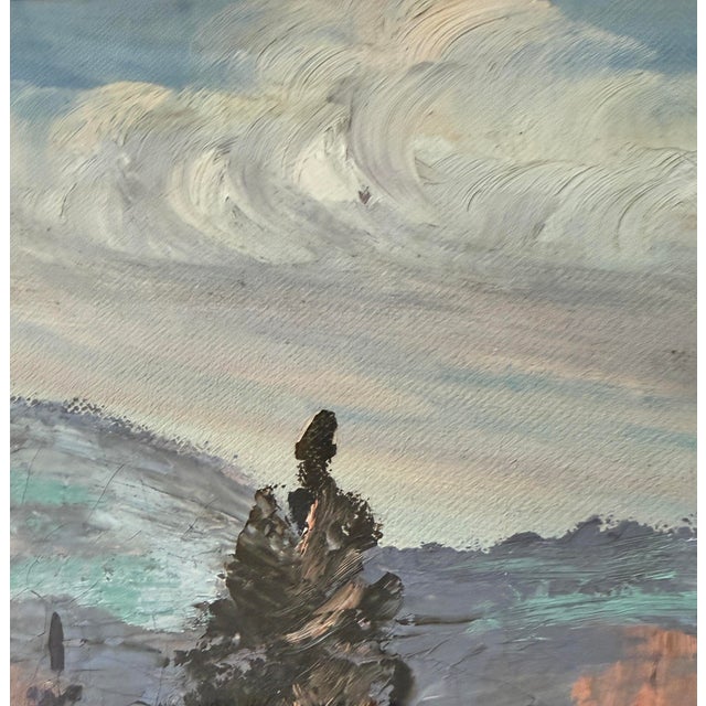 Mid 20th Century Mid 20th Century Mid Century Modern Winter Scene Original Painting Signed Dori Thomson For Sale - Image 5 of 6