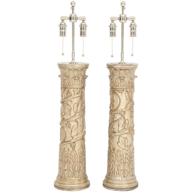 1950s James Mont Glazed Silver Leaf Finish Lamps - a Pair For Sale - Image 11 of 11