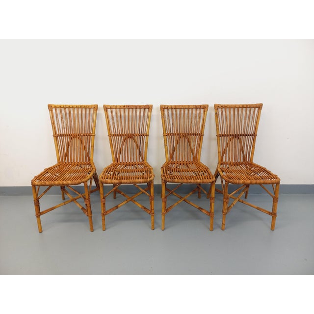 Vintage Rattan Chairs by Adrien Audoux & Frida Minet, 1960s, Set of 4 For Sale - Image 13 of 18