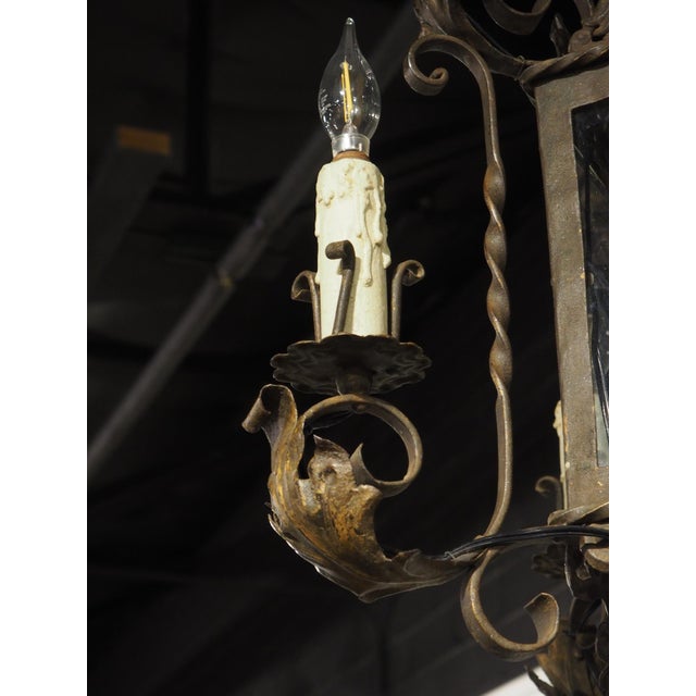 Antique Venetian Wrought Iron and Tole 4-Light Lantern, Circa 1920s For Sale - Image 9 of 18