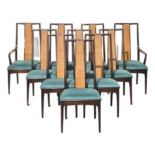 Vintage John Stuart Cane Back Mid Century Modern Asian Dining Chairs - Set of 10 For Sale