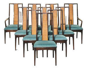 Vintage John Stuart Cane Back Mid Century Modern Asian Dining Chairs - Set of 10