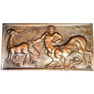 Decorative Panel with Centaur on the Hunt in Embossed Copper by Cellini, Italy, 1969 For Sale