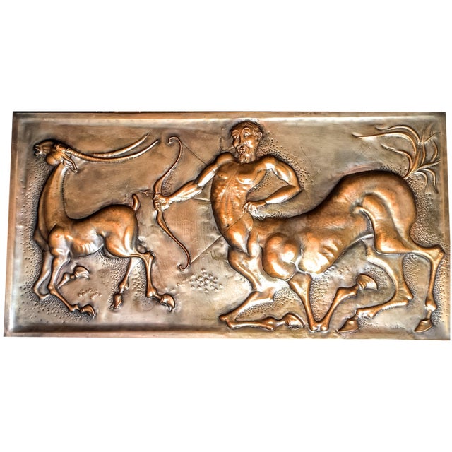 Decorative Panel with Centaur on the Hunt in Embossed Copper by Cellini, Italy, 1969 For Sale