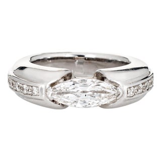 1.10ct Marquise Diamond Band East West Setting Sz 5.5 Ring 18k White Gold For Sale