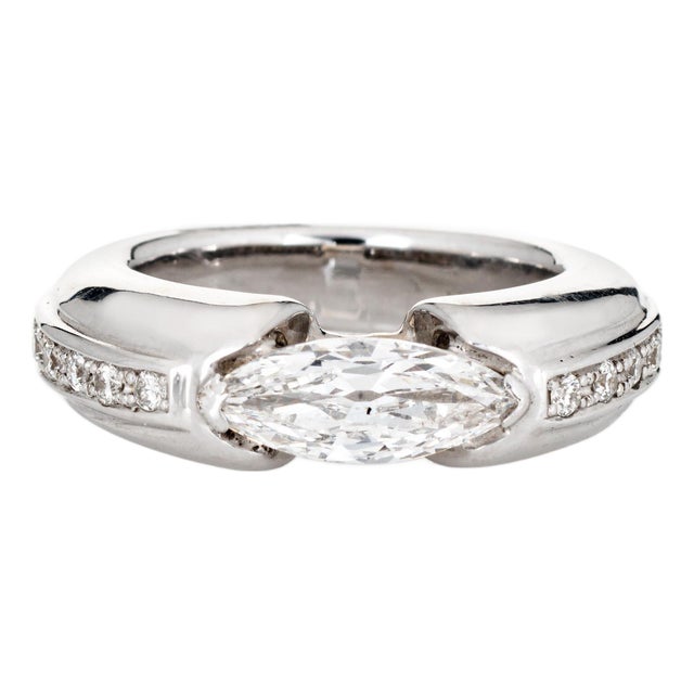 1.10ct Marquise Diamond Band East West Setting Sz 5.5 Ring 18k White Gold For Sale