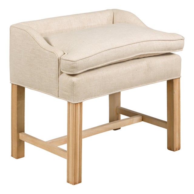 1920s English Upholstered Stool with Slightly Raised Back For Sale