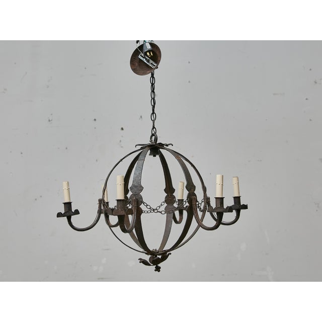 French Wrought Iron Globe Chandelier with Six Scrolling Arms, Circa 1900 For Sale - Image 9 of 11