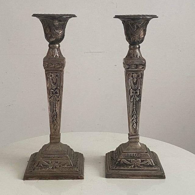 Victorian Silver-Plated Metal Candlesticks, Set of 2 For Sale - Image 14 of 14