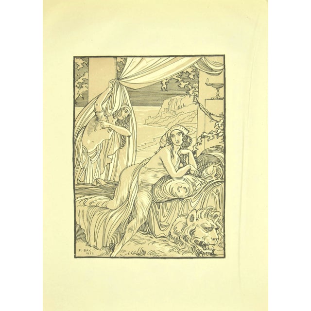 The Thoughtful is an original modern artwork realized by Ferdinand Bac (1859 - 1952) in 1922. Original Lithograph on ivory...