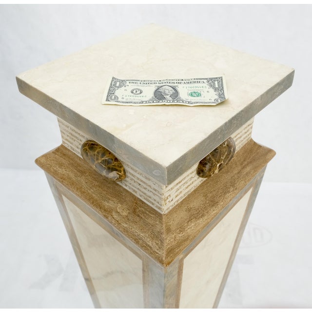 Angelo Mangiarotti Pair of Tessellated Marble Tapered Square Obelisk Shape Pedestals Stands MINT! For Sale - Image 4 of 12