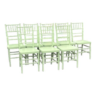 Vintage Wood Faux Bamboo Tiffany Chiavari Chair Set of 8 For Sale