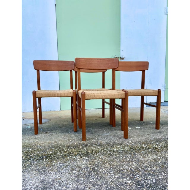 1960s Vintage Danish Teak + Woven Dining Chairs Set of 4 Chairish