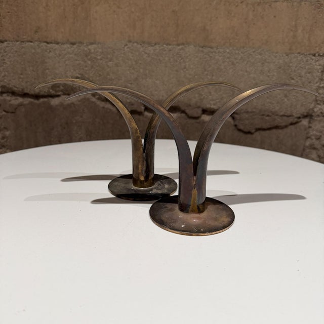1960s Sweden by Ystad-Metall Brass Candle Holders Patinated Brass Danish Modern For Sale - Image 5 of 11
