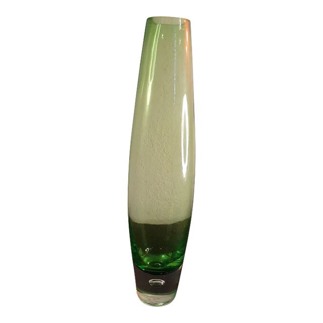 Green Hand Blown Art Glass Decorative Vase For Sale