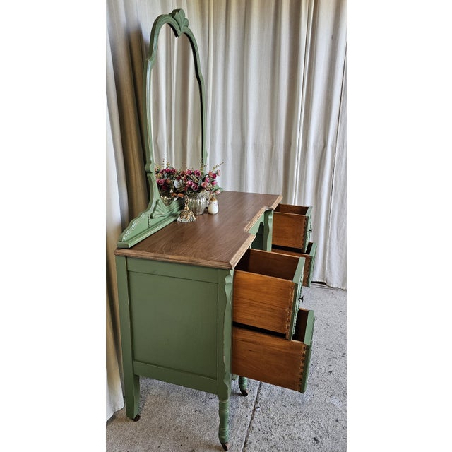 Vanity With Mirror, Vintage Piece, Circa 1930's, Green Boho Style For Sale - Image 10 of 14