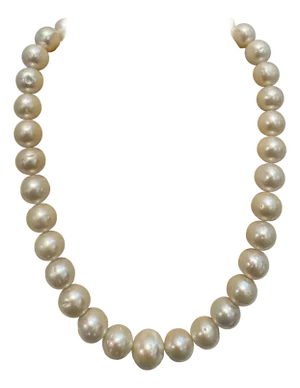 34 Round White Fresh Water Pearls Strand Necklace Set in Silver Clasp, 16 Inch
