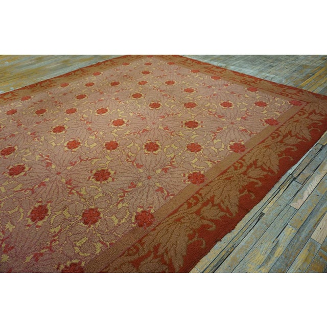 Arts & Crafts 1920s Pink Rose Geometric Antique Irish Donegal Arts & Crafts Rug 10'8" X 13'3" Handknotted Wool Carpet For Sale - Image 3 of 7